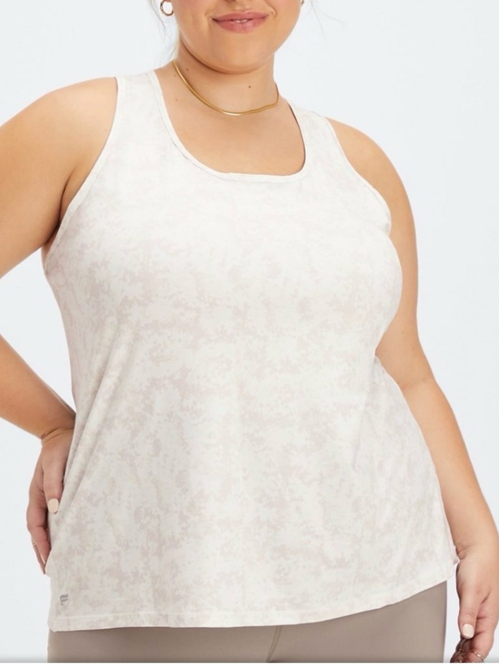 Fabletics Phoenix Lite Racerback Tank Cream/Tan Camo Print Size 1X